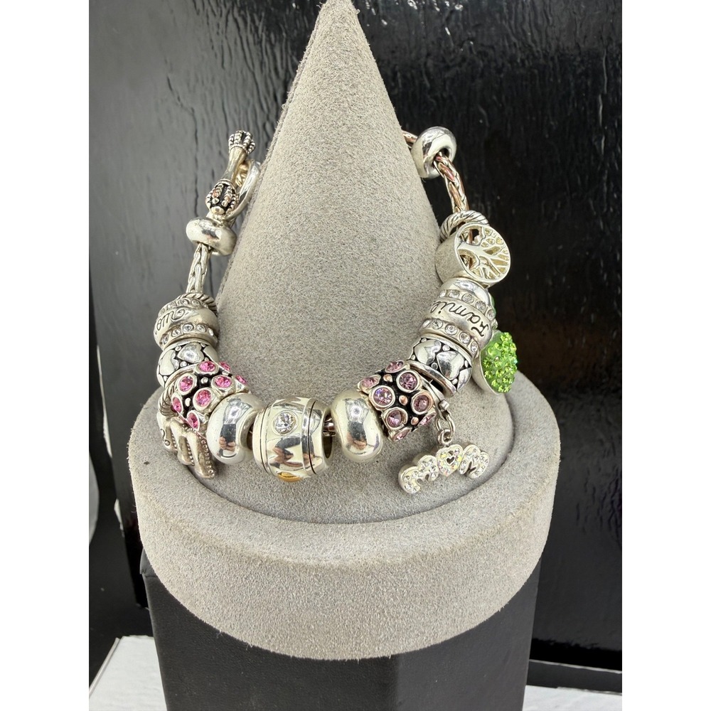 Slider Charm Bracelet Silver Tone Rhinestone Heart Mom Rocky Mountain 6.5in